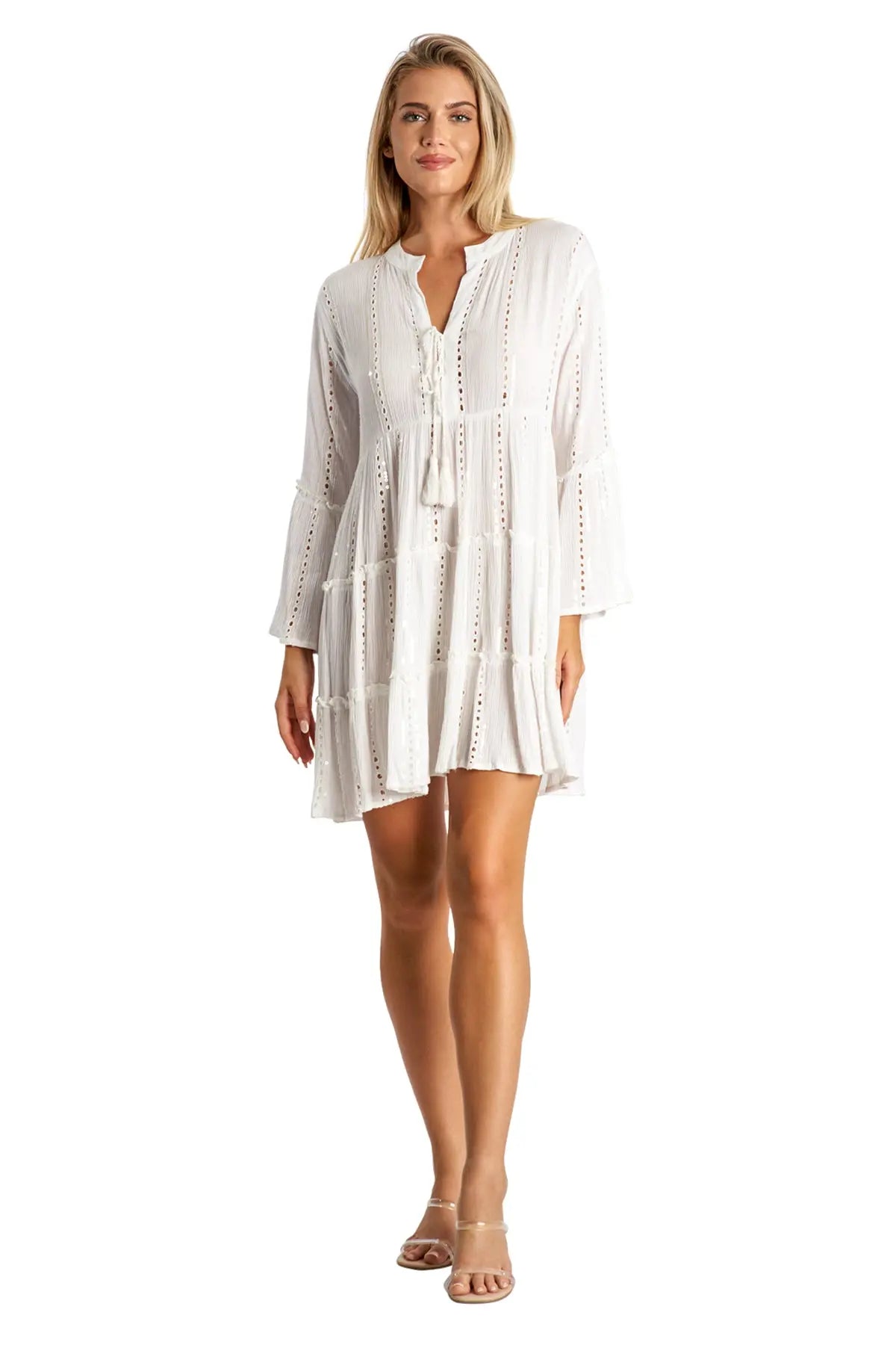 White Tiered Beachy Mini Dresses La Moda Clothing