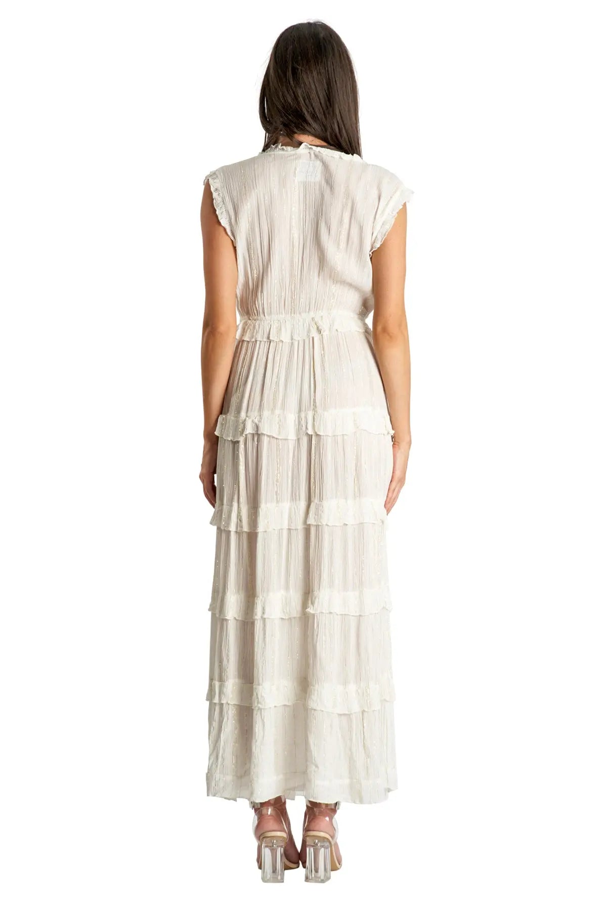 Tiered Maxi Dress in White - La Moda Clothing