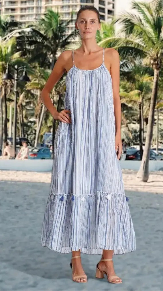 Lose Striped Maxi Dress  La Moda Clothing
