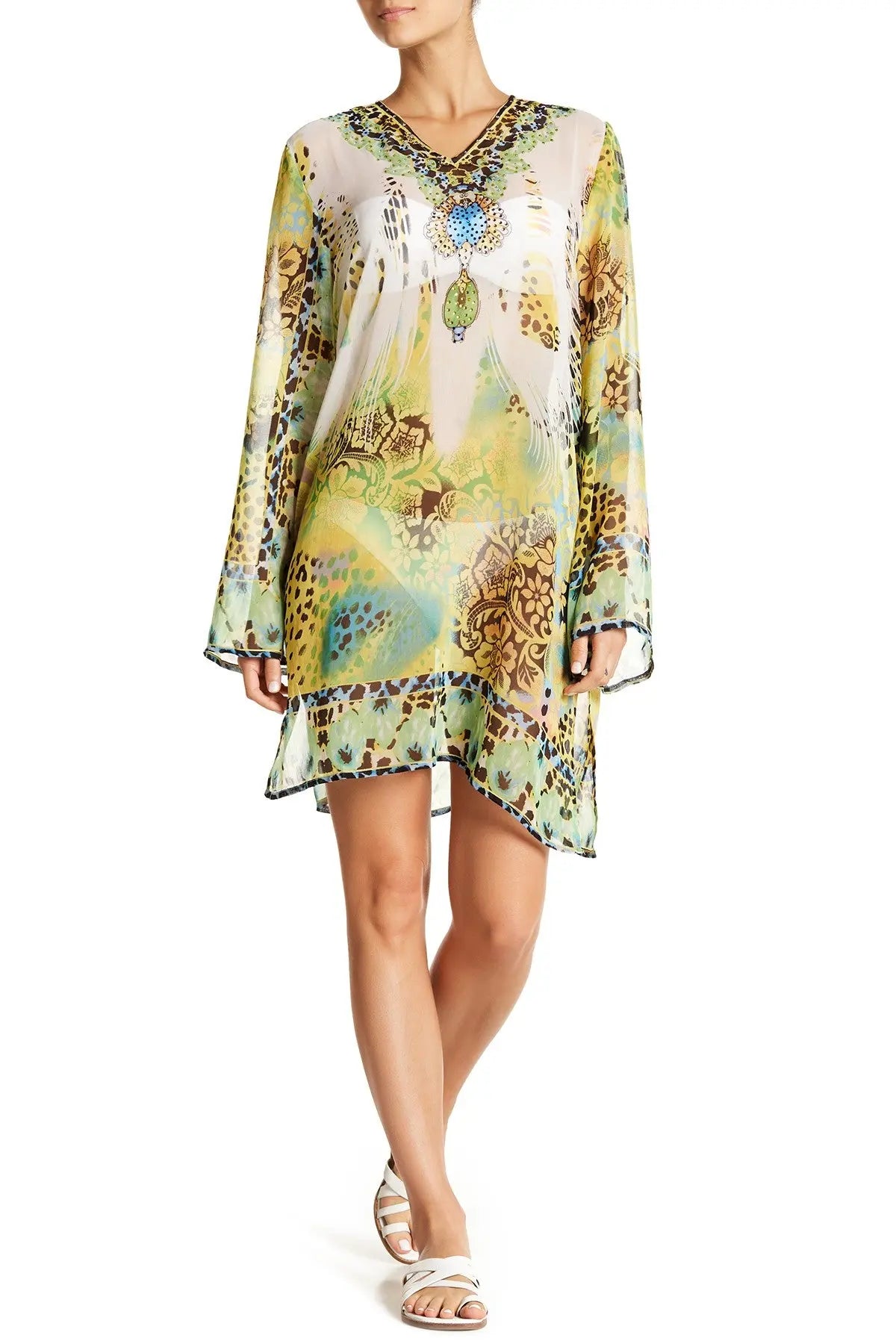 Jungle Print Tunic in flowy sheer fabric perfect for Tropical or Island Vacation Lamodaclothing