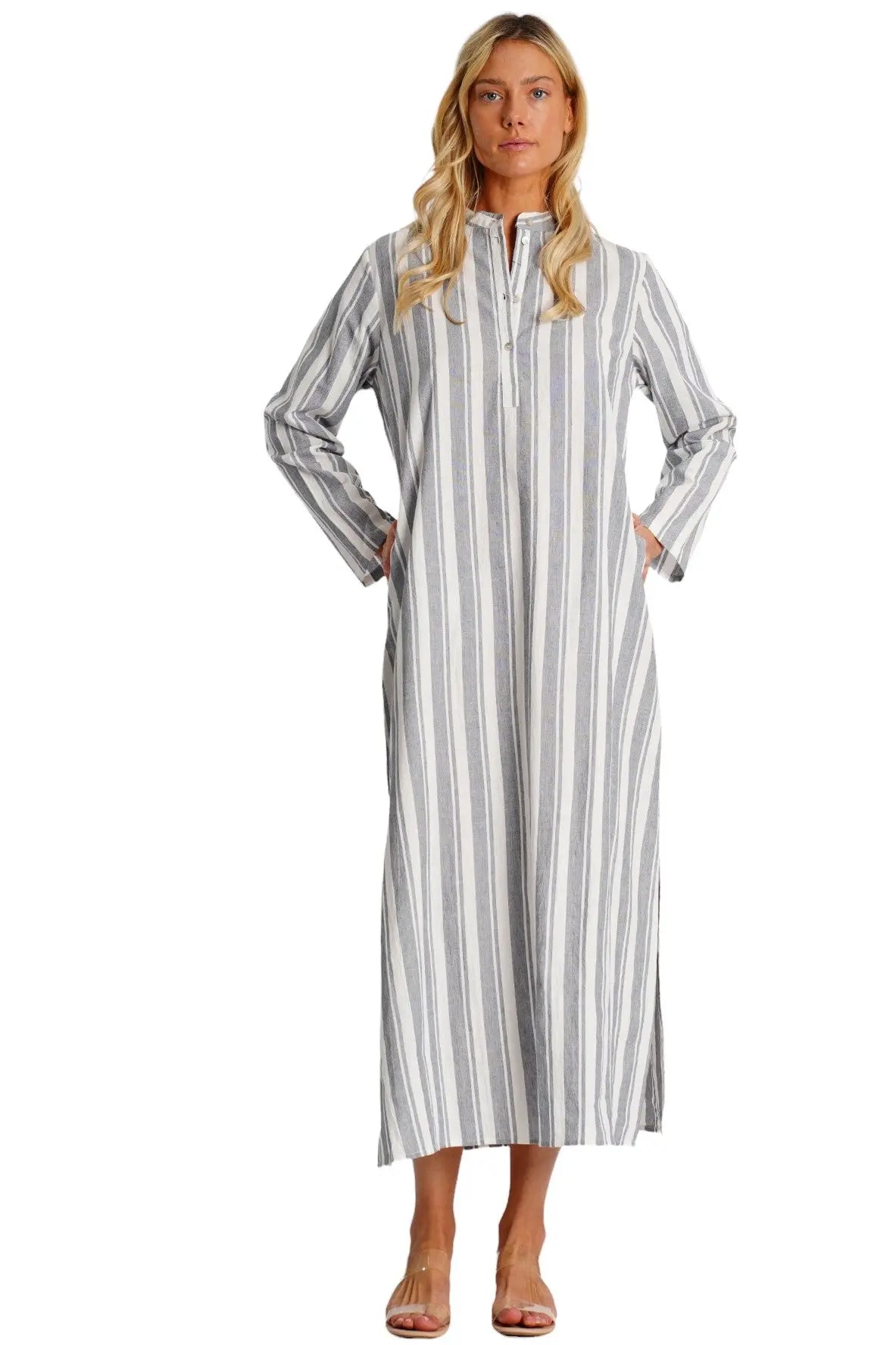 Striped Cotton Gauze Maxi Caftan La Moda Clothing