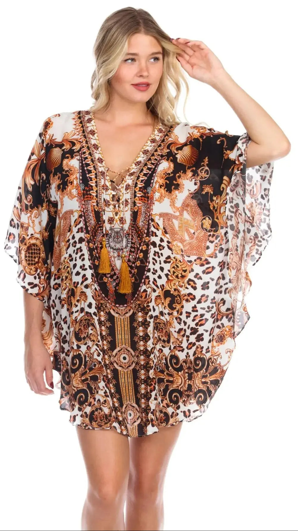 Animal Print Caftan Kaftan Dress Cover up in Viscose Silk - La Moda Clothings