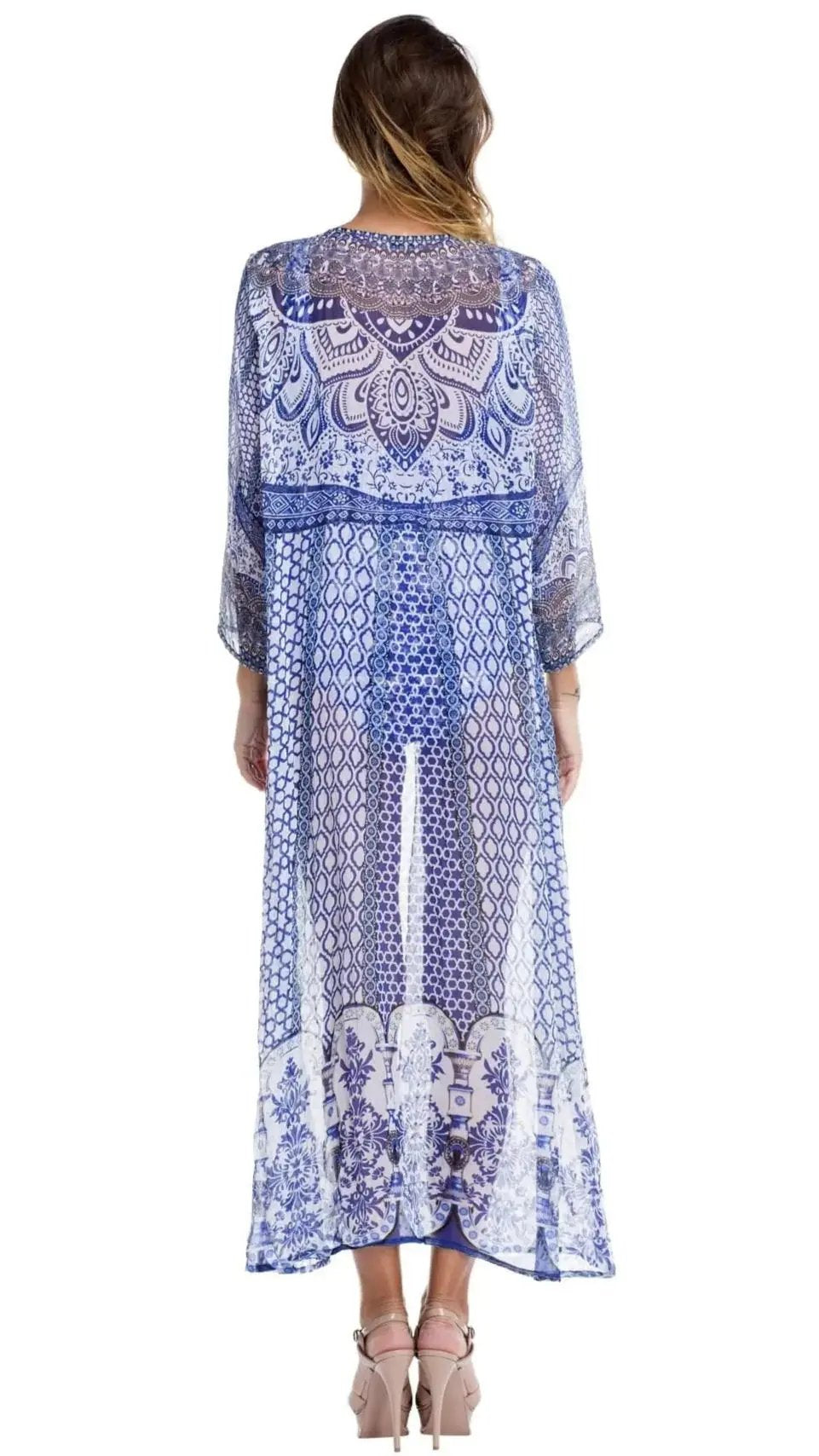 Balearic Beauty Long Cape Kimono with Matching Swimwear | ResortWear Wholesale - La Moda Clothings