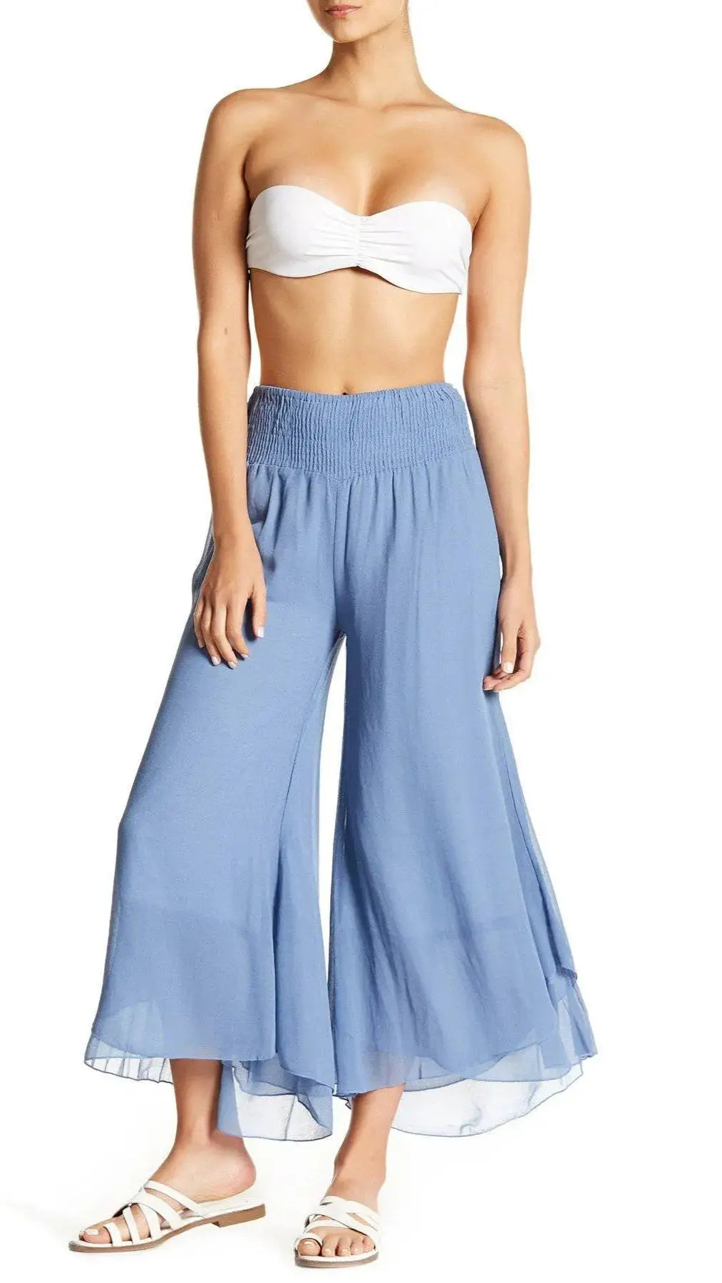 Beachwear Palazzo Pants with Smocked Belt Lamodaclothing Clearance