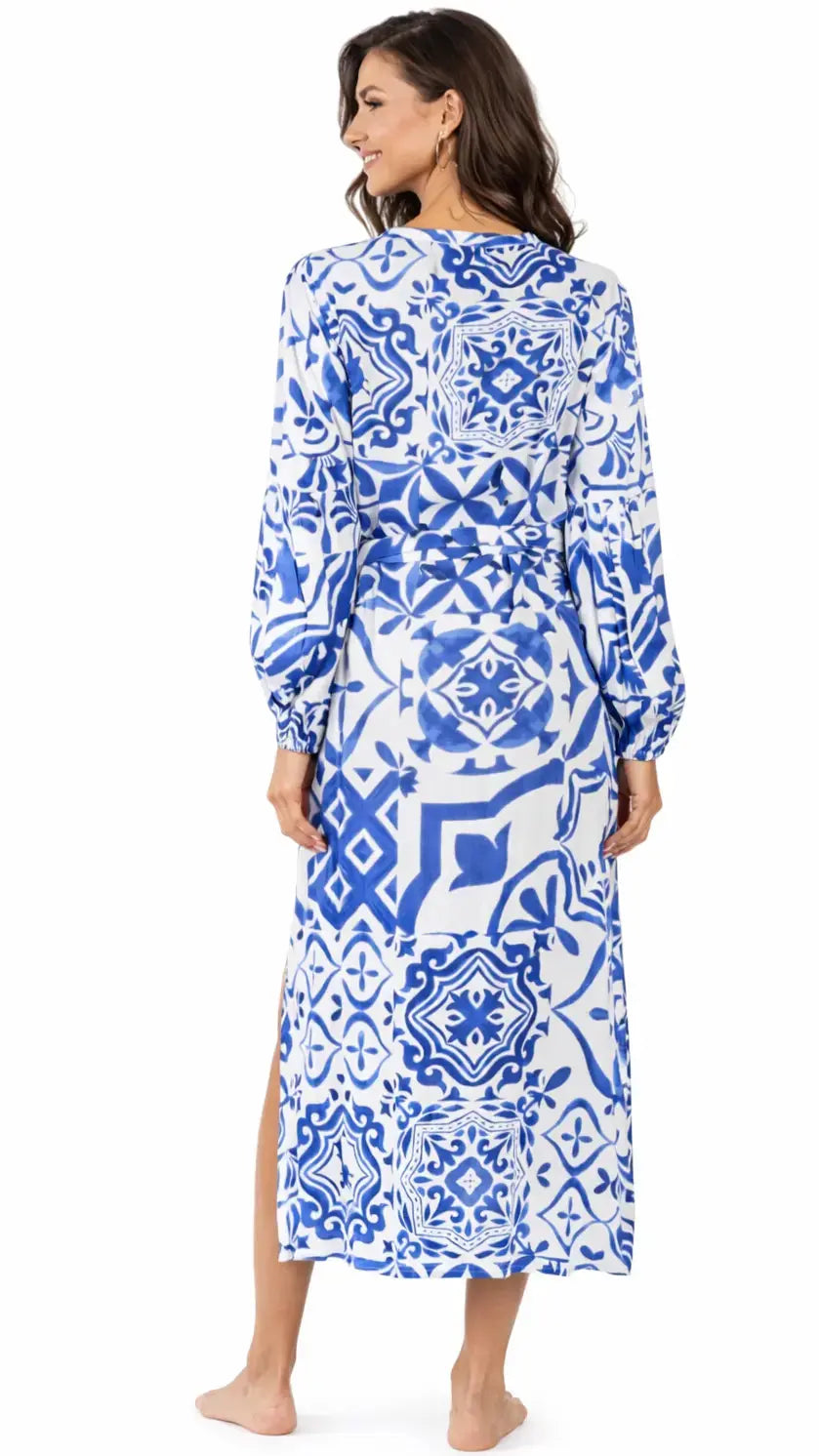 Blue Mediterranean Caftan Dress | Luxury Resort Wear Club Moda Beach Dress