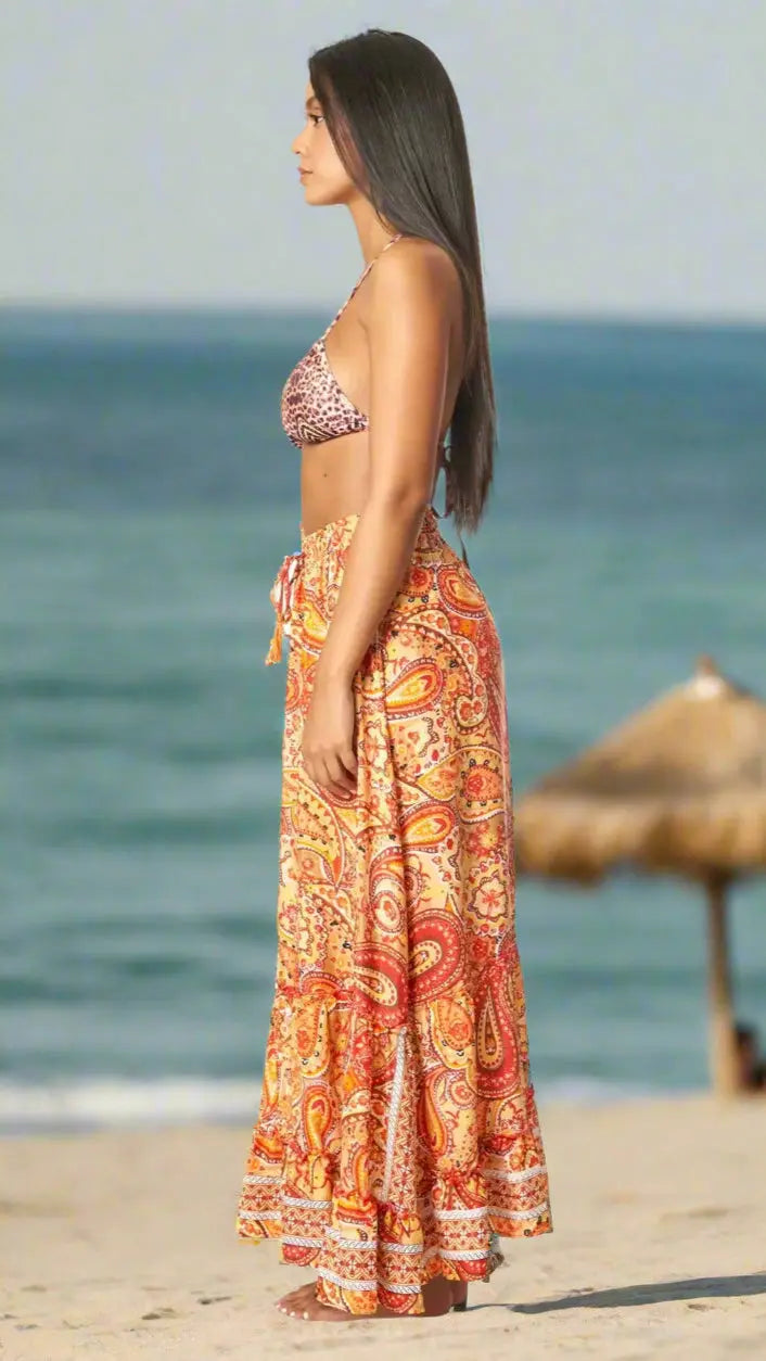 Boho Positano Inspired Floral Maxi Skirt for Tropical Trips La Moda Clothing Clearance