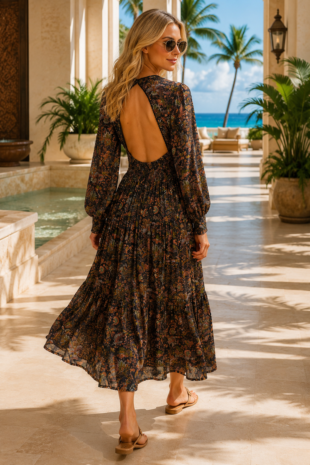 Backless Maxi Dress - Designer Maxi Dress | Elegant Kaftan Cover Up Dress | Club Moda USA