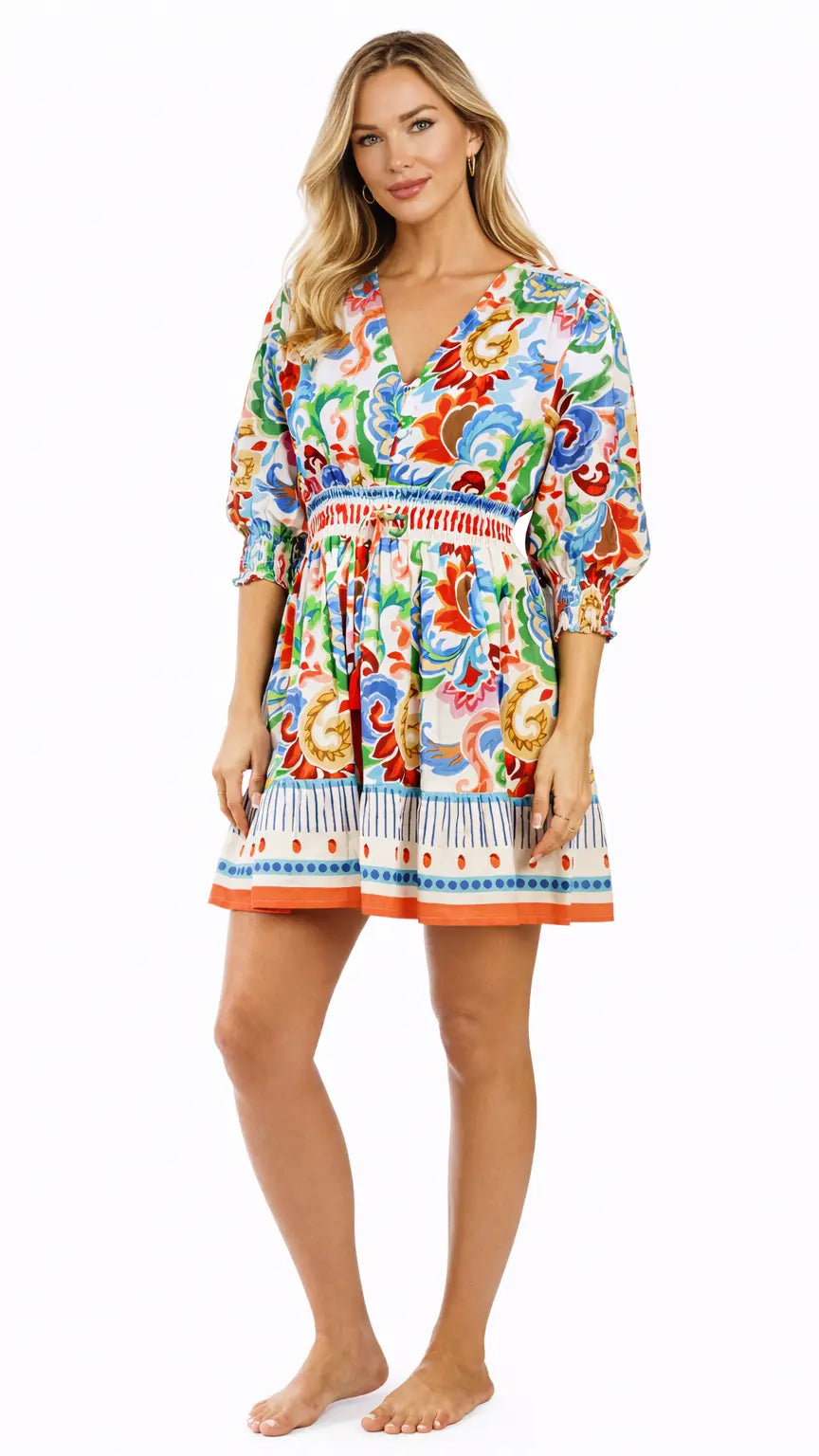 Colorful Resort Wear Mini Dress | Luxury Vacation Mini Dress Club Moda Mini Dress