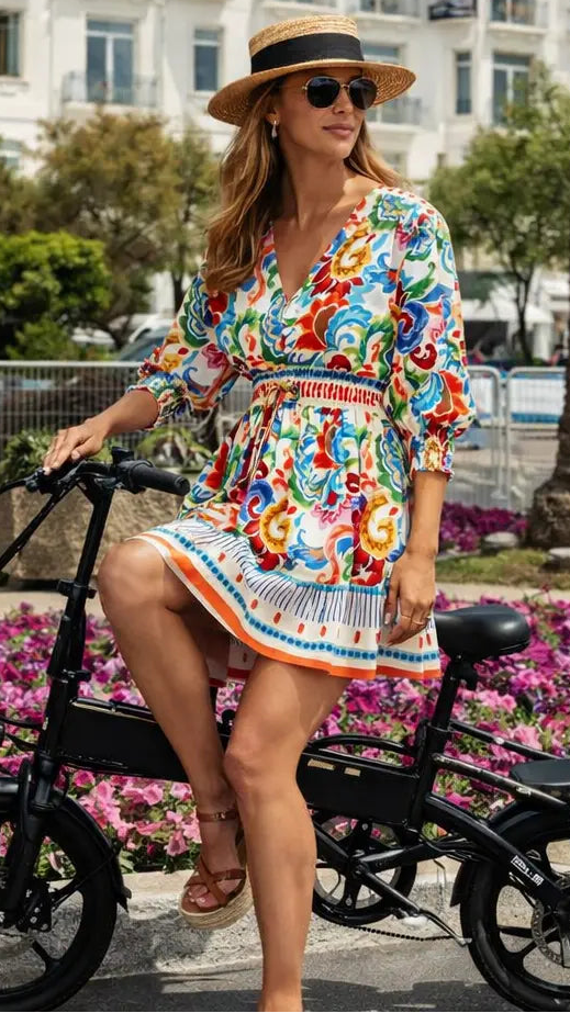 Colorful Resort Wear Mini Dress | Luxury Vacation Mini Dress Club Moda Mini Dress