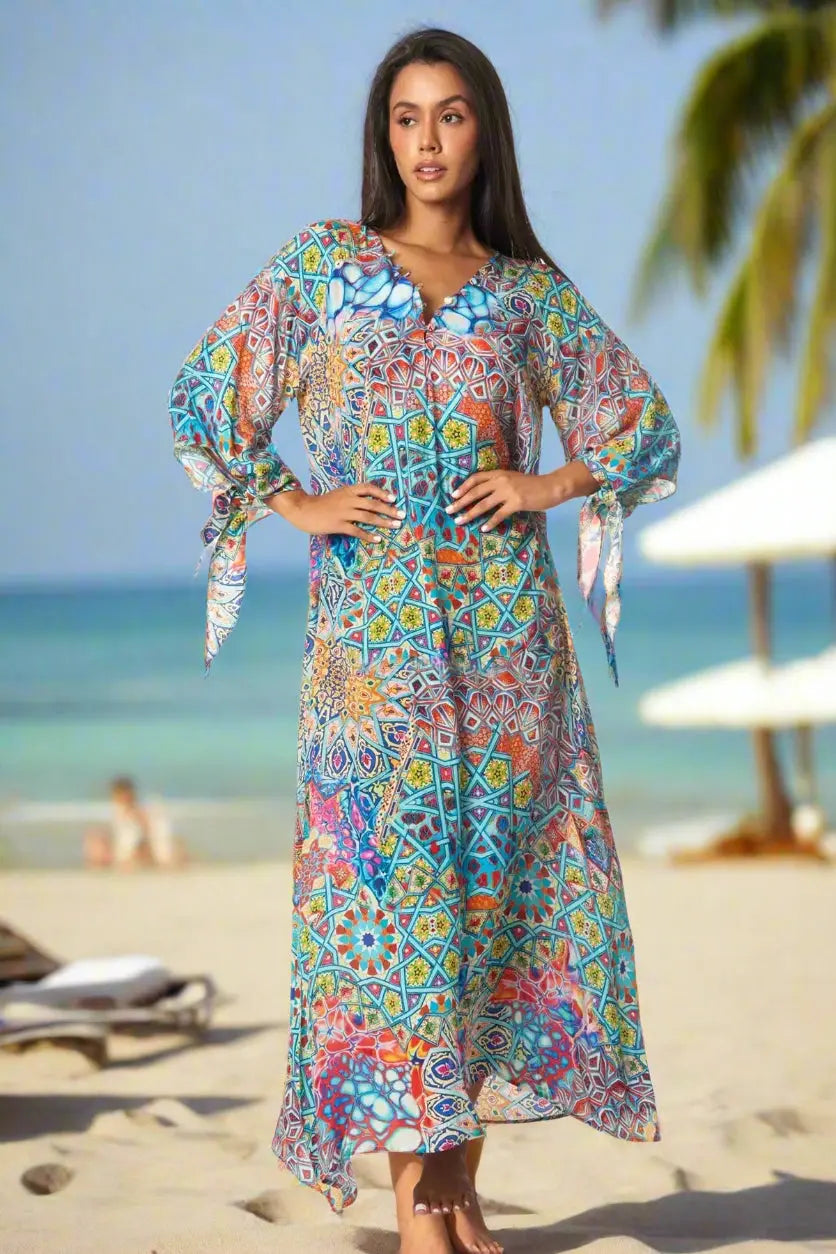 Day Dreamers Long Dress Boho Maxi Caftan | Bohemian Resort Wear - Premium Resort Wear | Luxury Long Caftans for Vacation & Cruise | Club Moda