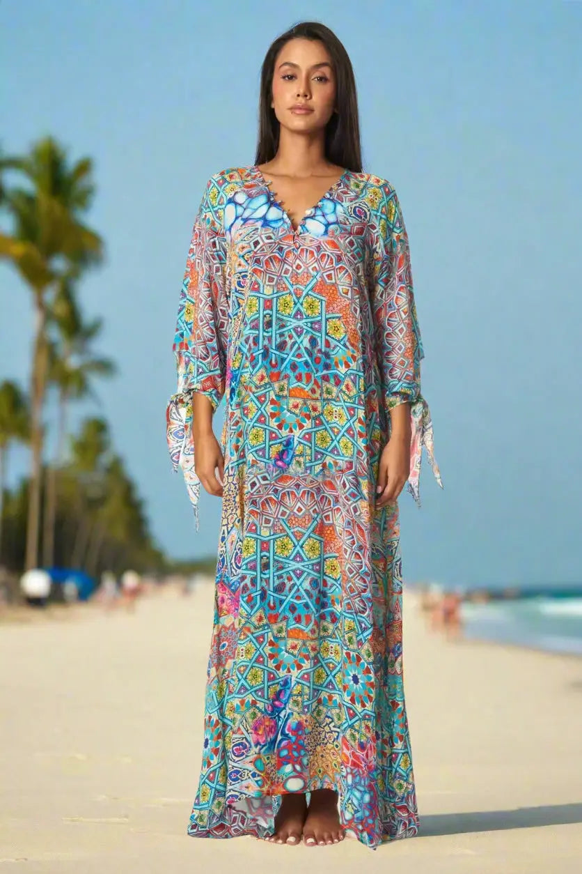 Day Dreamers Long Dress Boho Maxi Caftan | Bohemian Resort Wear - Designer Long Caftans | Elegant Kaftan Cover Up Dress | Club Moda USA