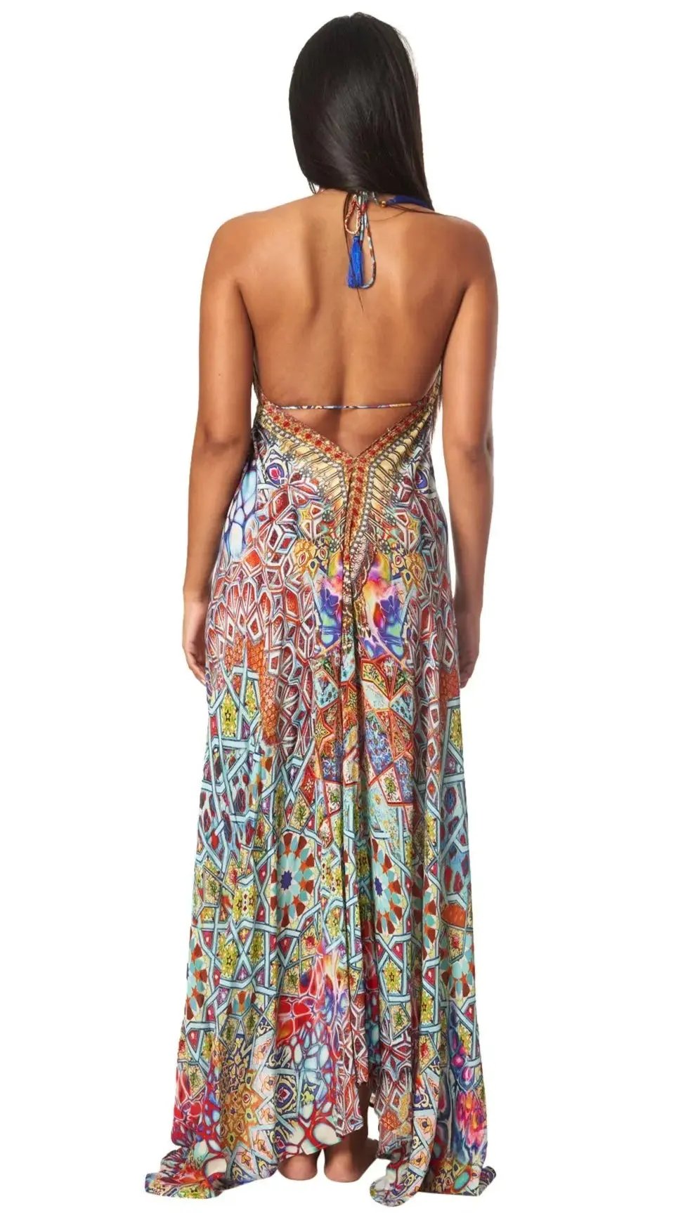 River Bed Designer Halter Neck Backless Resort Dress For Woman - La Moda Clothing