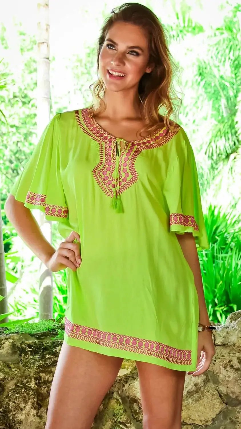 Embroidered Mini Tunic Cover Up for Beachwear - La Moda Clothings