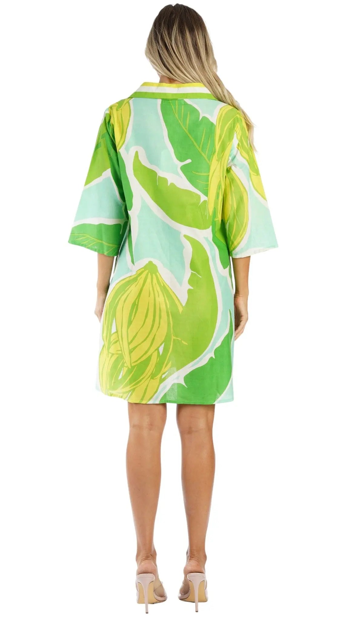 Green Tropical Tunic Dress – Luxury Resort Wear Vacation Cover Up Club Moda Tunics