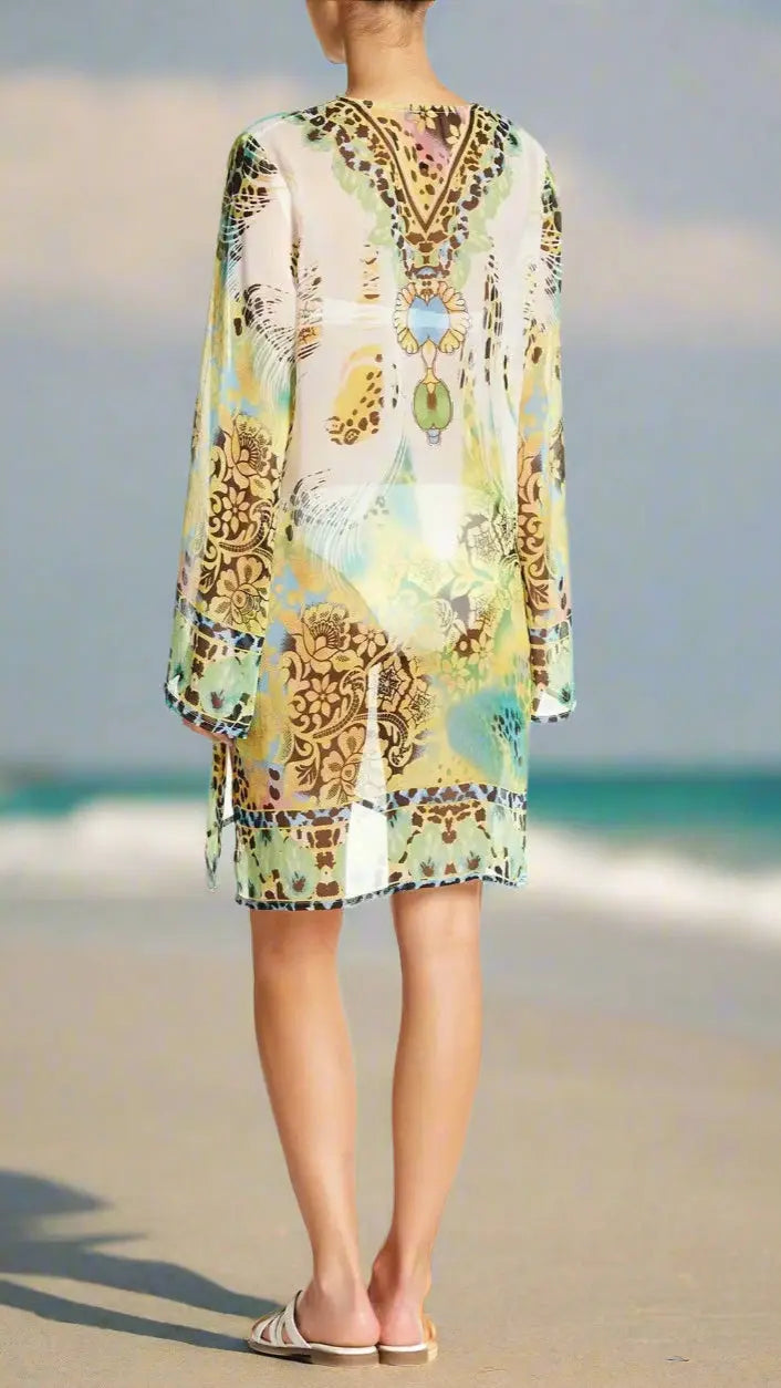 Jungle Print Tunic in flowy sheer fabric perfect for Tropical or Island Vacation Lamodaclothing Clearance