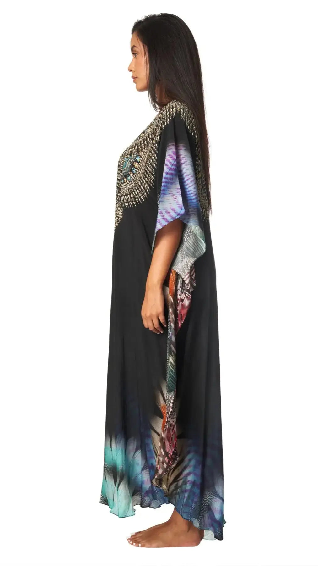 Lightweight Maxi Caftan Dress/Cover Up with Jewels - La Moda Clothing