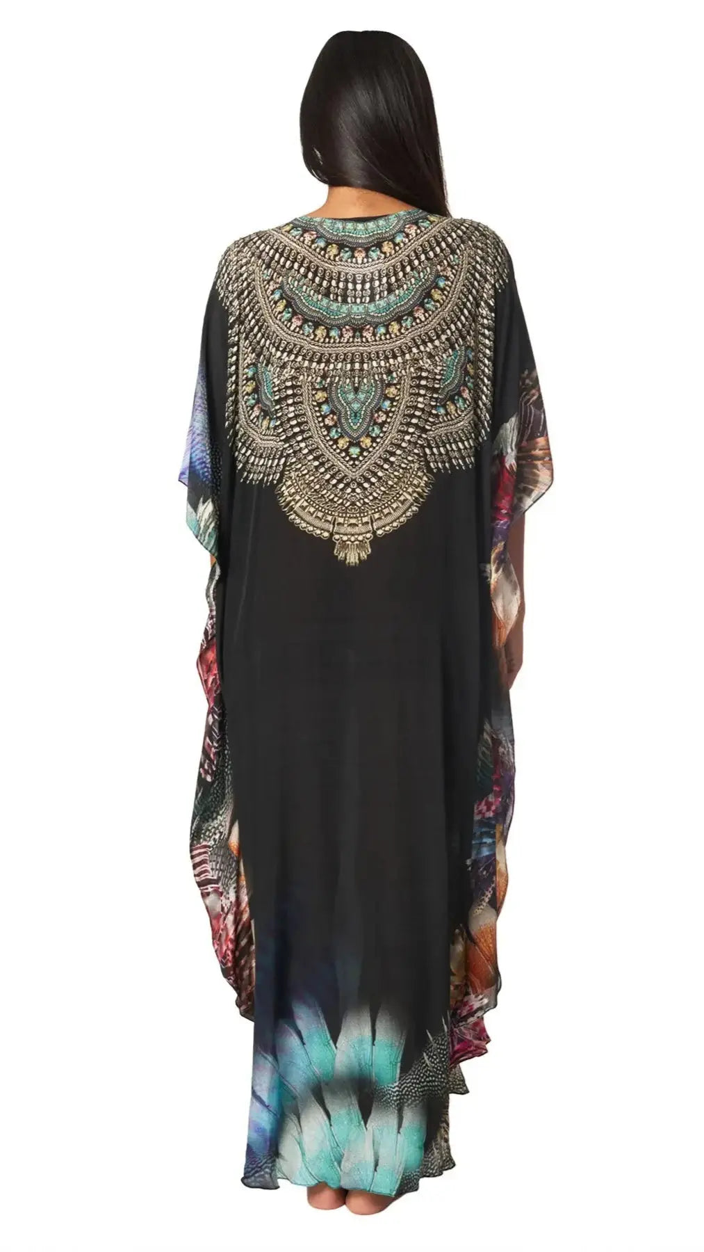 Lightweight Maxi Caftan Dress/Cover Up with Jewels - La Moda Clothing