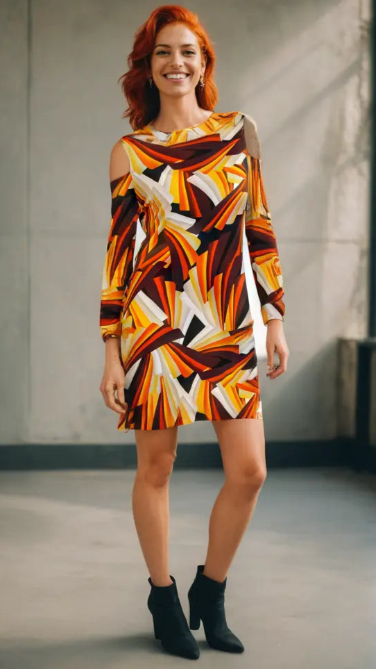 Geometric Print Cold Shoulder Resort Dress La Moda Clothing