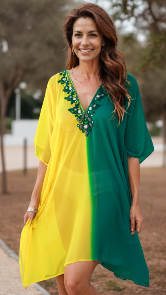 Tie Dye Beaded Kaftan