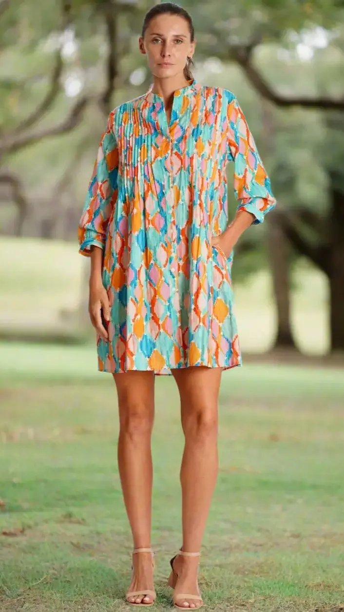 Pleated Mini Shirtdress La Moda Clothing