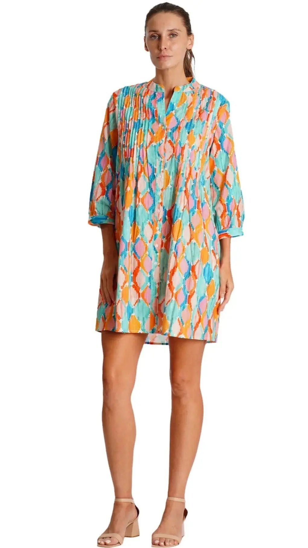 Pleated Mini Shirtdress La Moda Clothing