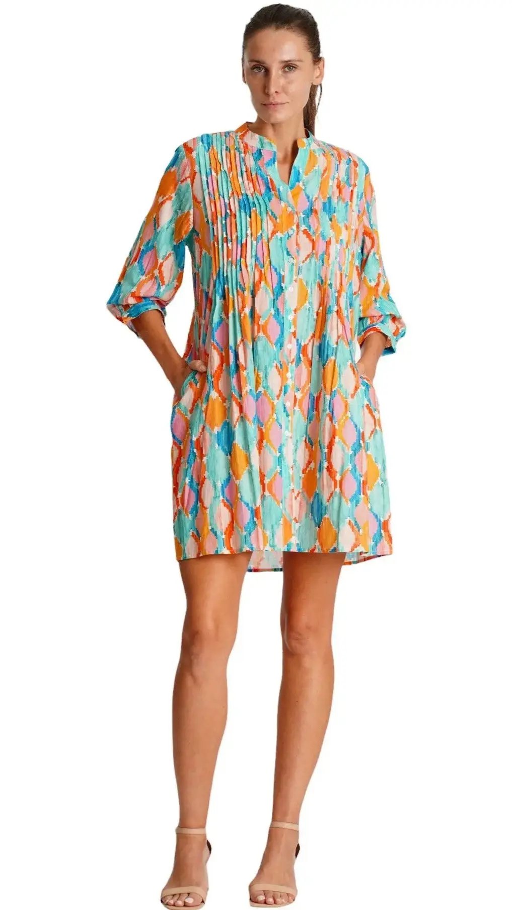 Pleated Mini Shirtdress La Moda Clothing