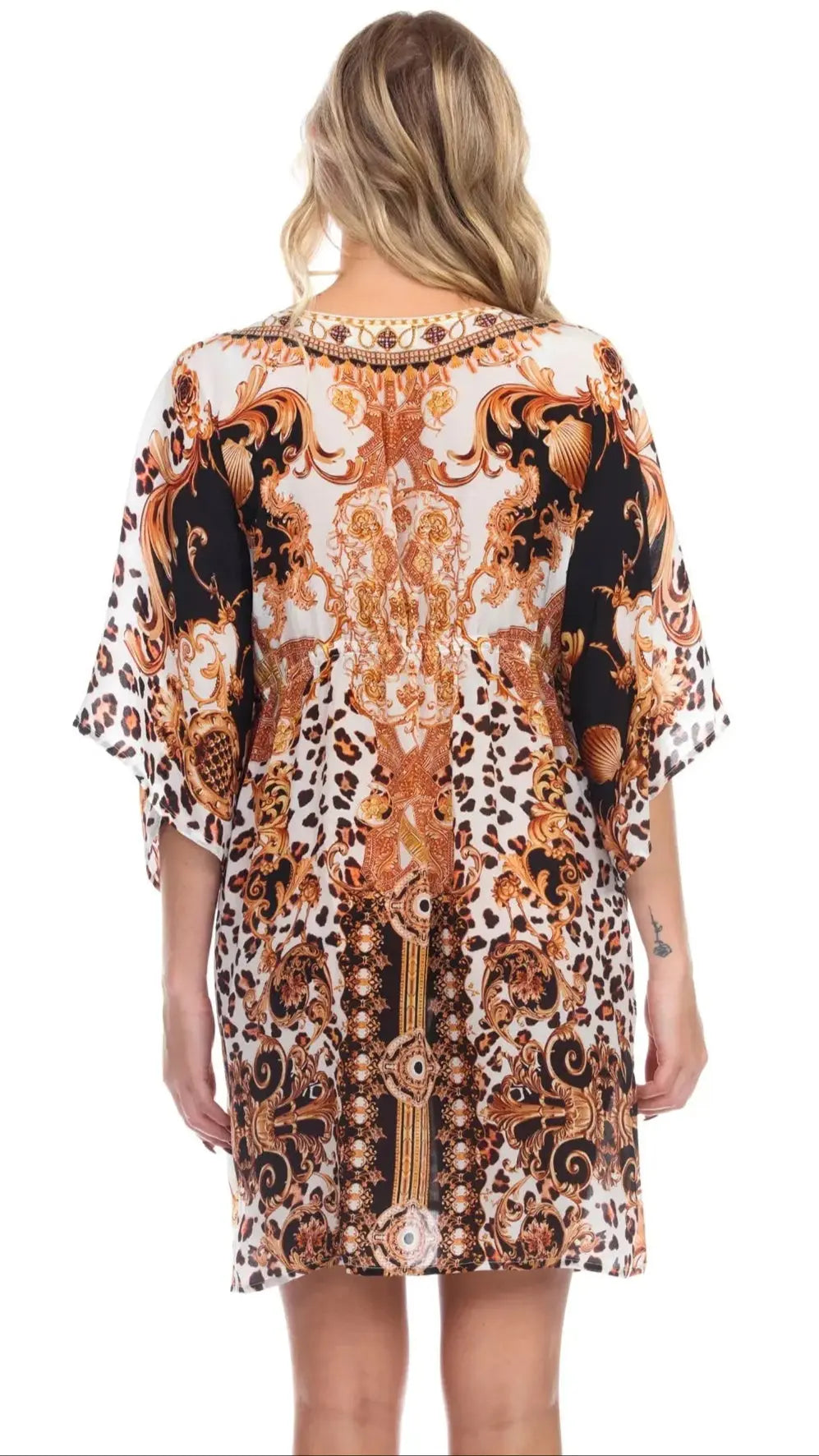 Royal Jungle Print Short Robe Dress Cover up in Silk - La Moda Clothings