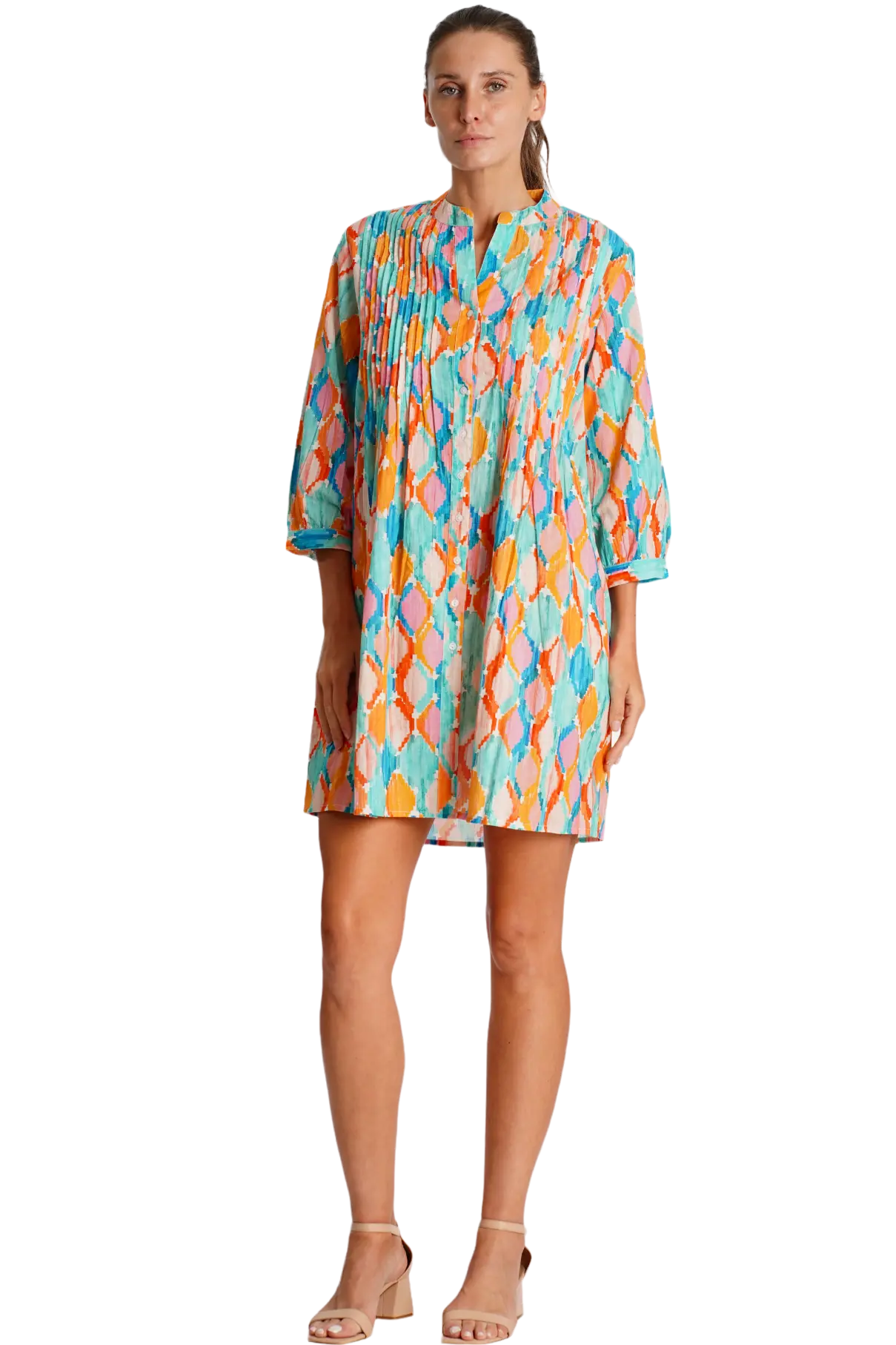 Pleated Mini Shirtdress La Moda Clothing