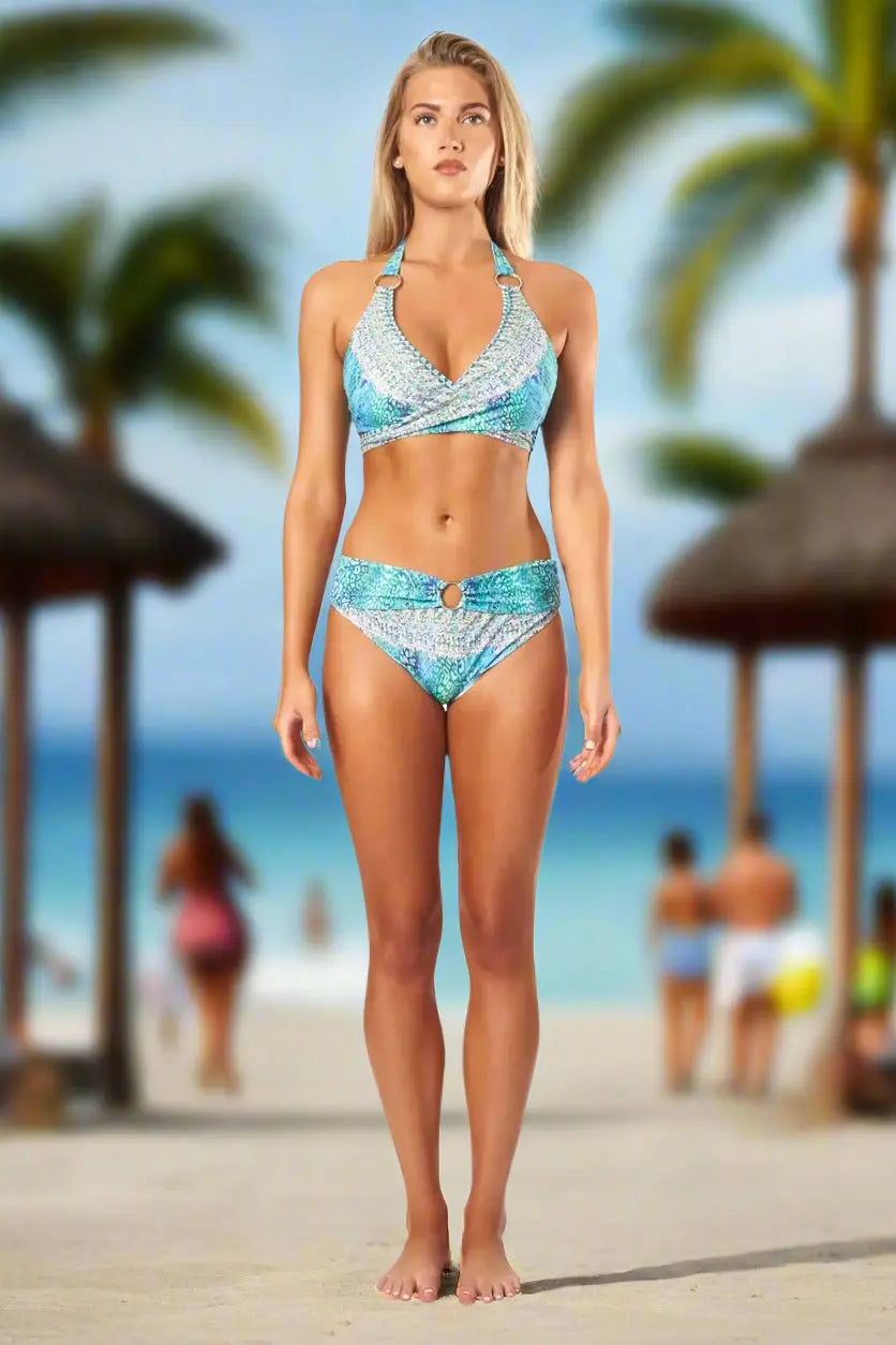 Sea Escape Retro Swirl Verso Bra Sized Swim Top Bikini 2 Pc Set - Premium Resort Wear | Luxury Bikini for Vacation & Cruise | Club Moda