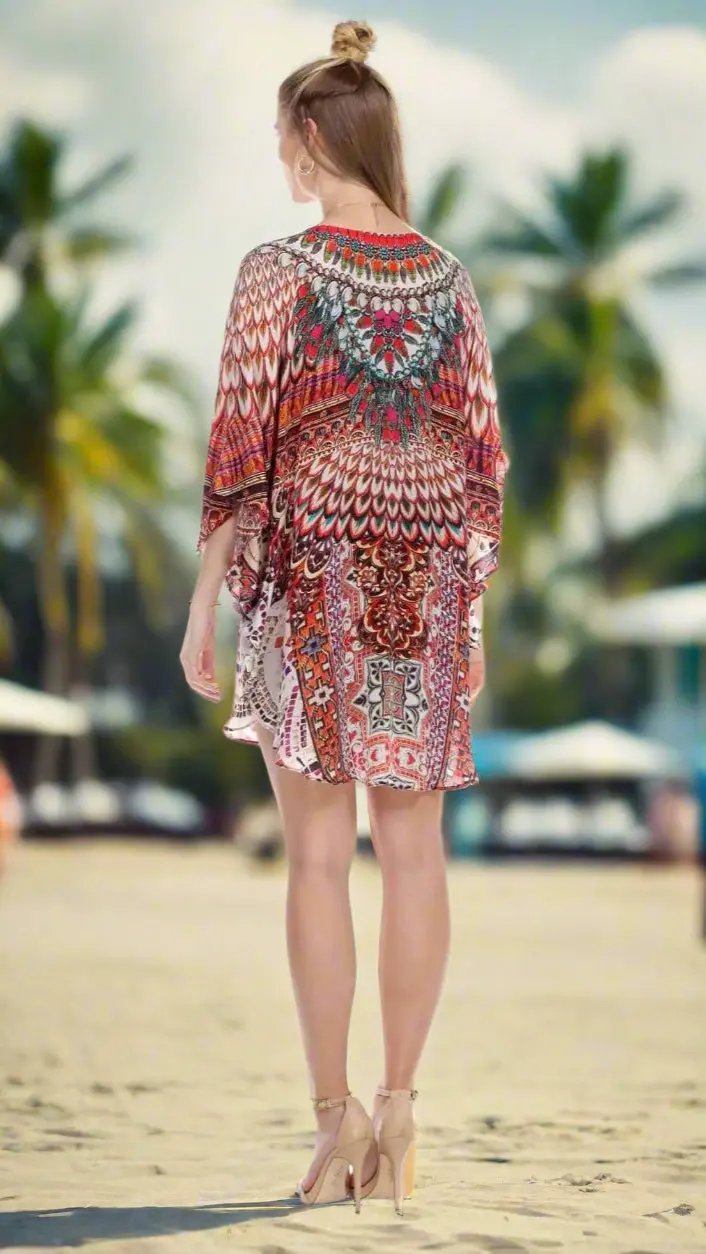 Multi Color Designer Silk Short Kaftan - La Moda Clothings