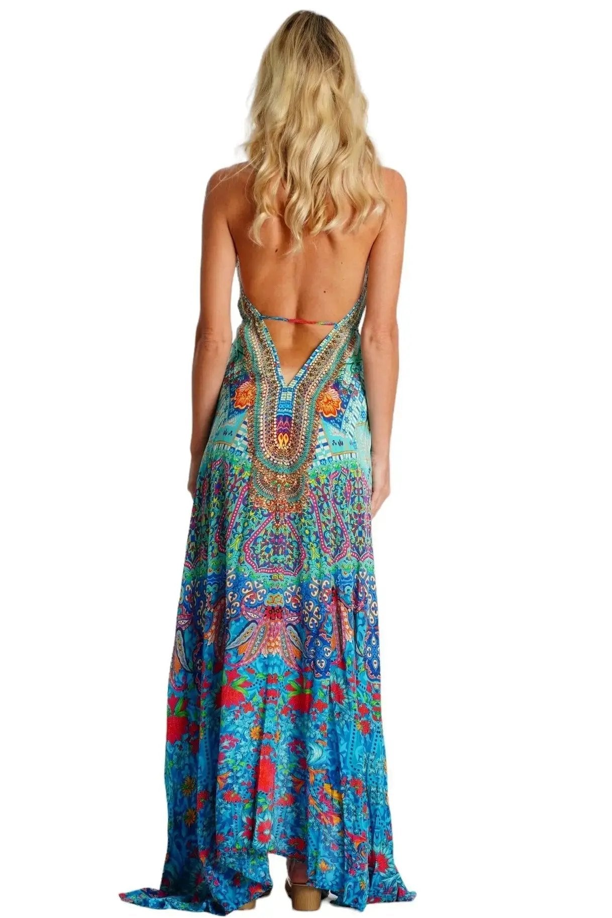 Tropical Halter Maxi Dress La Moda Clothing