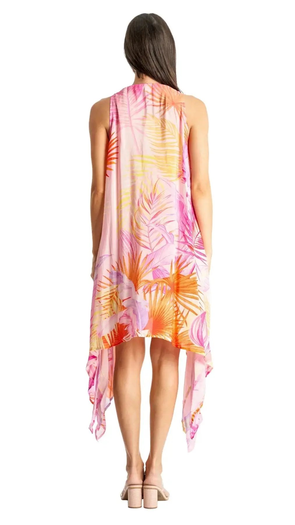 V-Neck Sleeveless Shark-Bite Hem A-Line Midi Dress La Moda Clothing