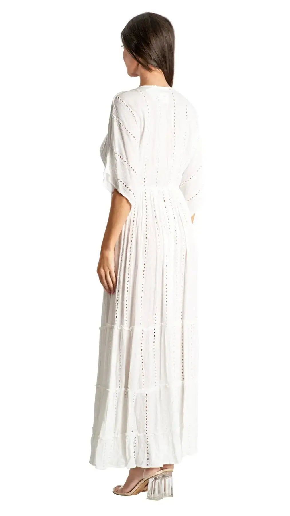 white embellished maxi resort vacation dress - La Moda Clothing