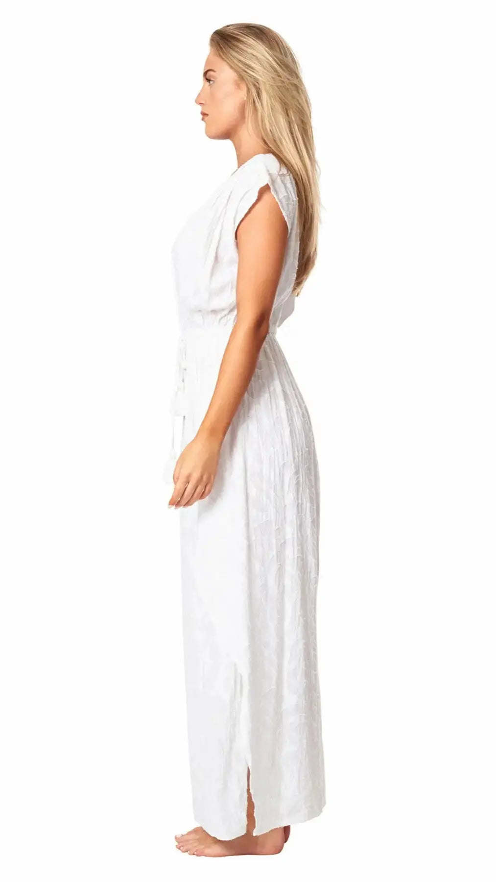 White Maxi Dress with Front Slits La Moda Clothing Maxi Dresses