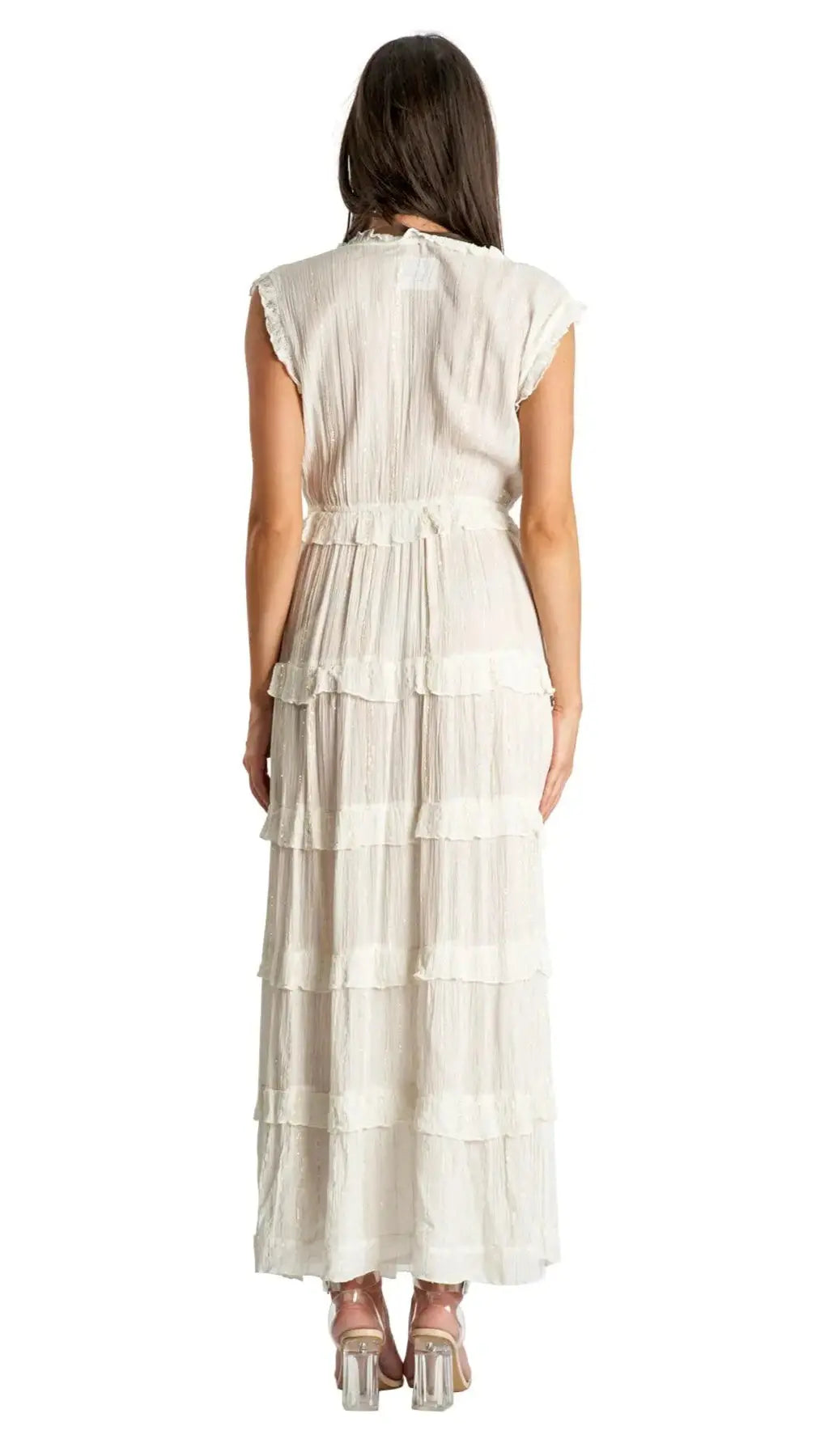 White Tiered Maxi Dress for Coastal Stays La Moda Clothing Beach Dress