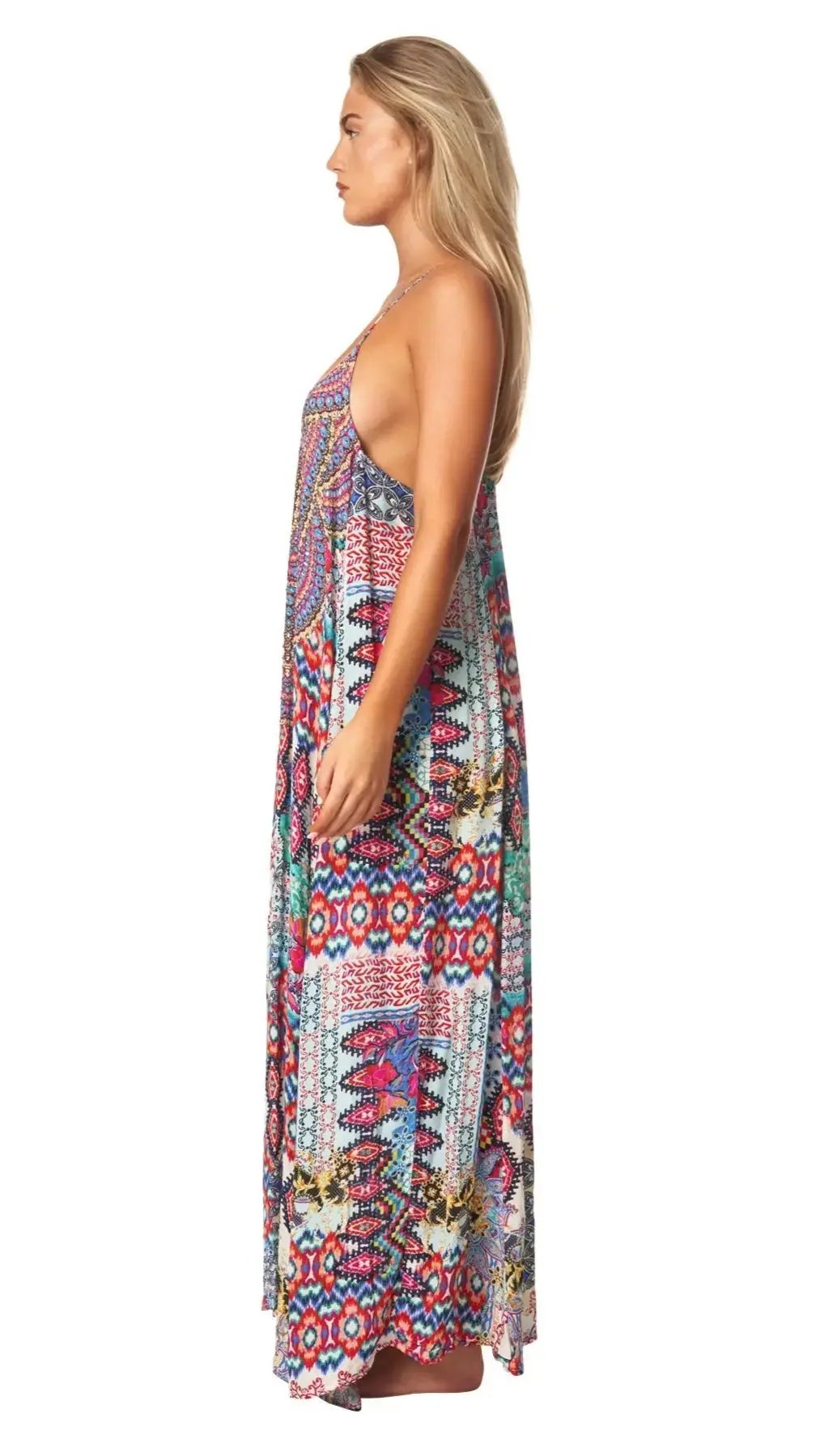 Tribal Ikat Elegant Maxi Pocket Dress in Viscose Silk - La Moda Clothing