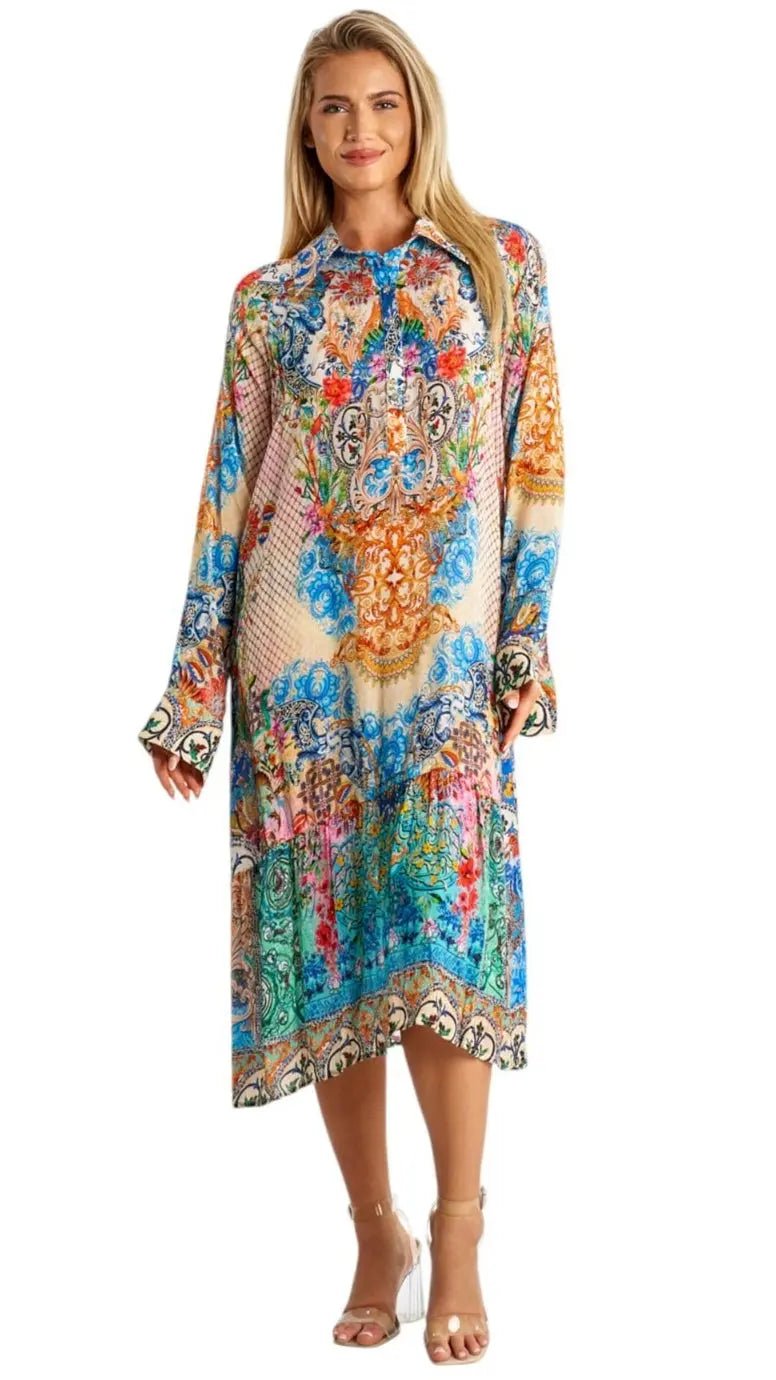 A-Line Kaftan Collar Resort Dress La Moda Clothing