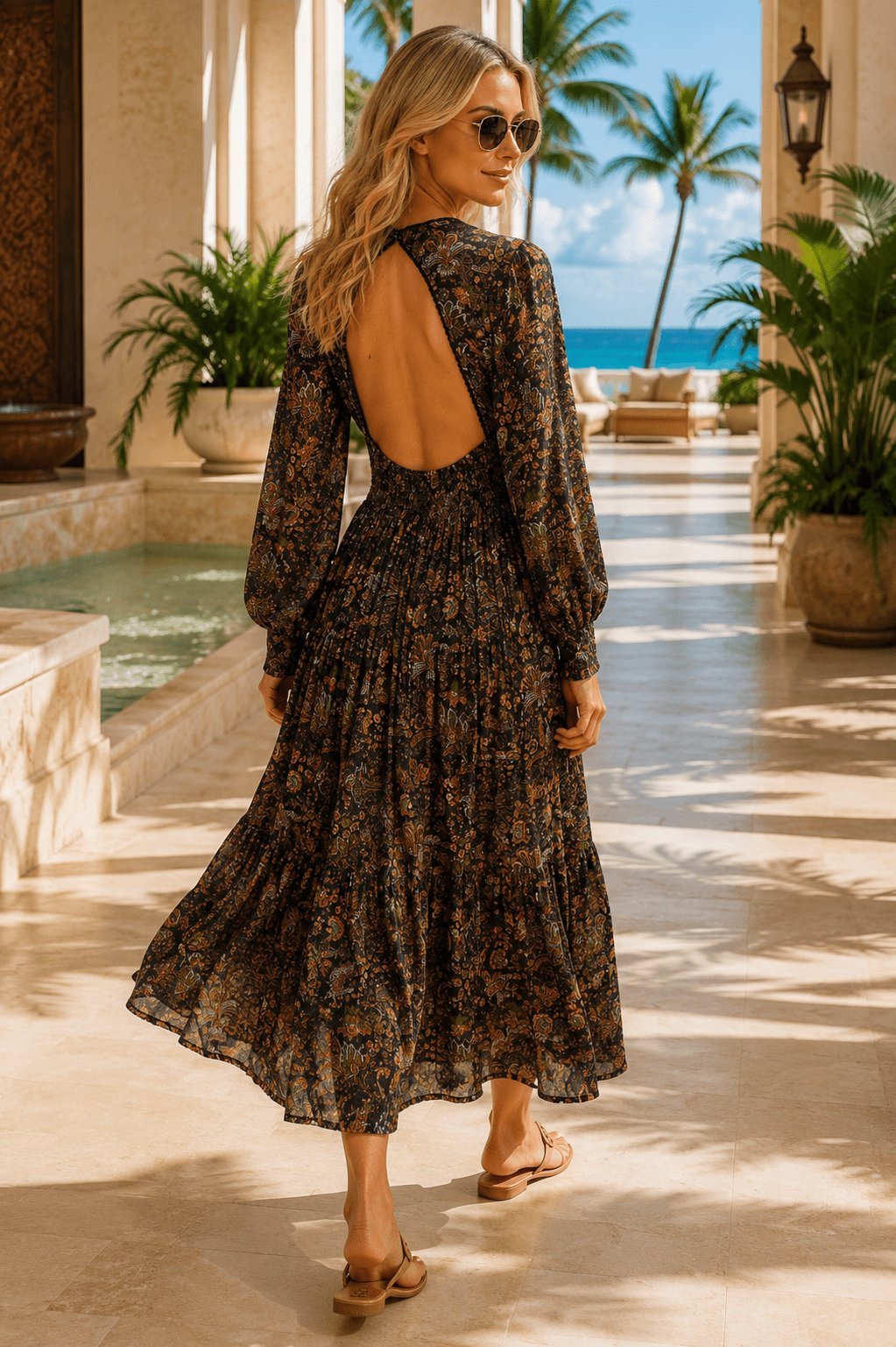 Backless Maxi Dress - Designer Maxi Dress | Elegant Kaftan Cover Up Dress | Club Moda USA