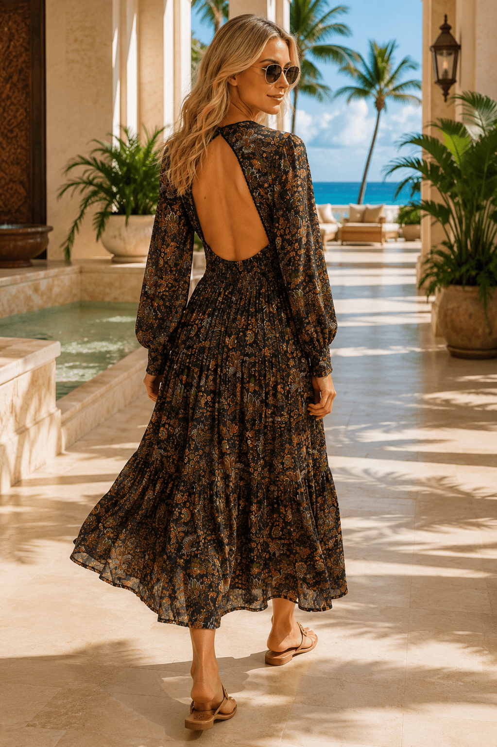 Backless Maxi Dress - Designer Maxi Dress | Elegant Kaftan Cover Up Dress | Club Moda USA