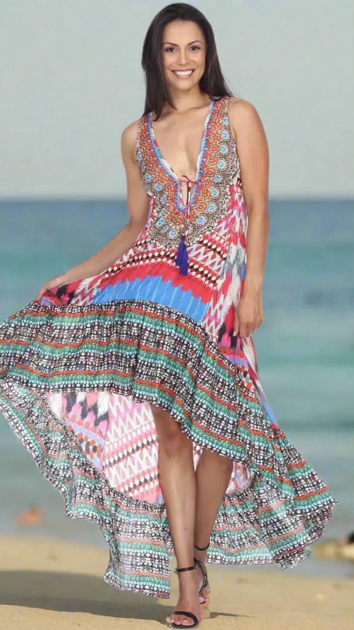 Beach Holiday Vacation Dress - Designer Maxi Dress | Elegant Kaftan Cover Up Dress | Club Moda USA