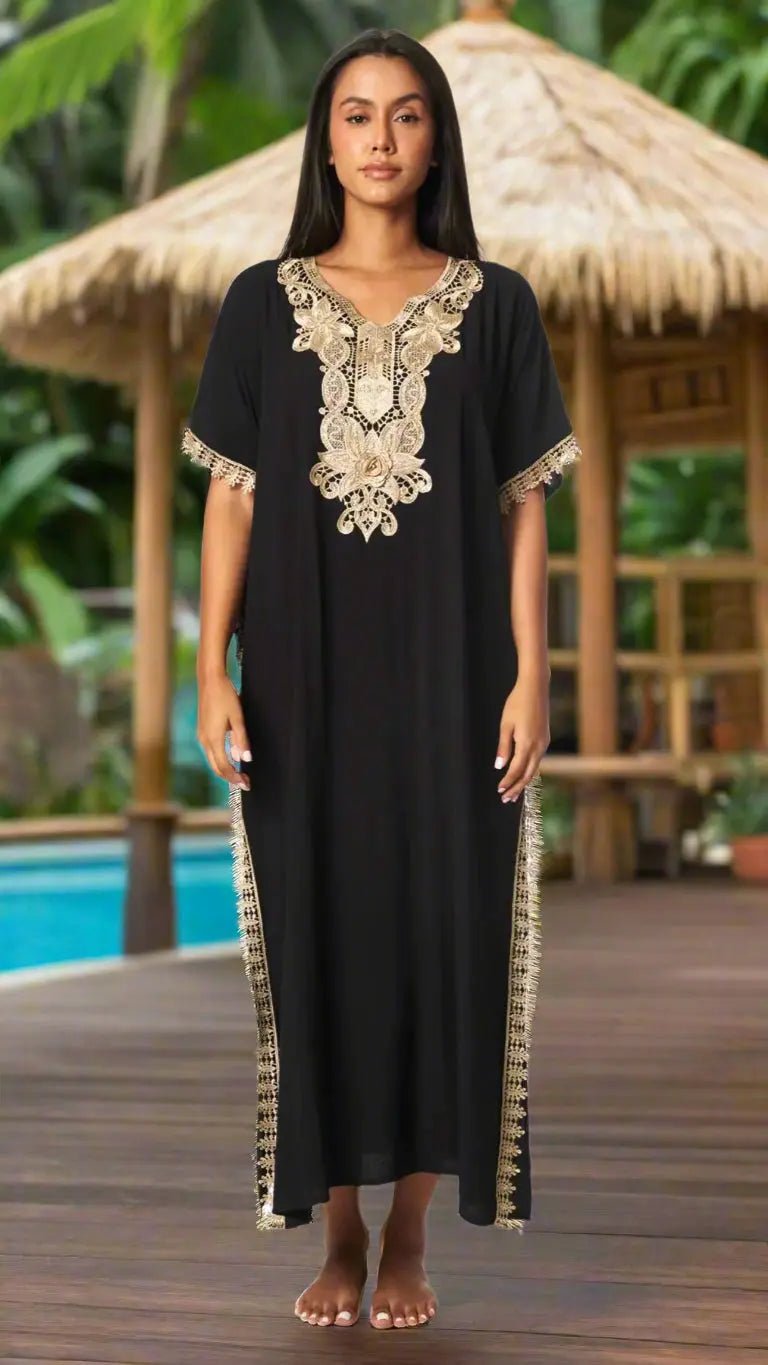 Embroidered Maxi Kaftan Dress - Designer Caftan | Elegant Kaftan Cover Up Dress | Club Moda USA