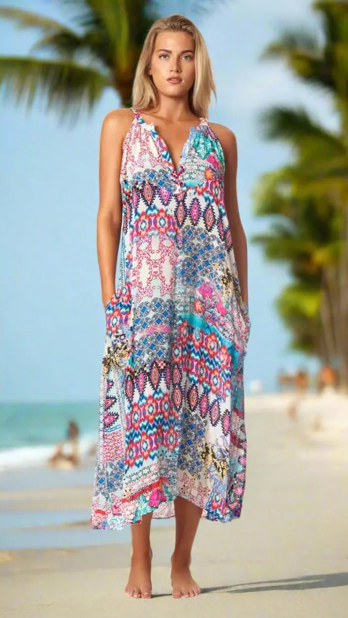 Beach Resort Vacation Dress - Designer Maxi Dress | Elegant Kaftan Cover Up Dress | Club Moda USA