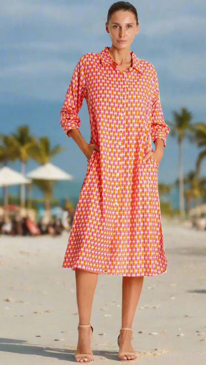 Beach Shirt Dresses - Designer Shirt Dress | Elegant Kaftan Cover Up Dress | Club Moda USA