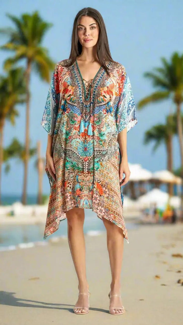 Caftan cut long and loose for beach and resort wear