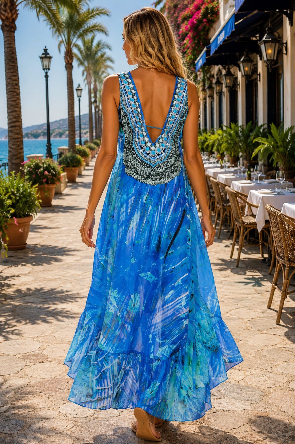 Casual Resort Summer Dress - Designer Maxi Dress | Elegant Kaftan Cover Up Dress | Club Moda USA