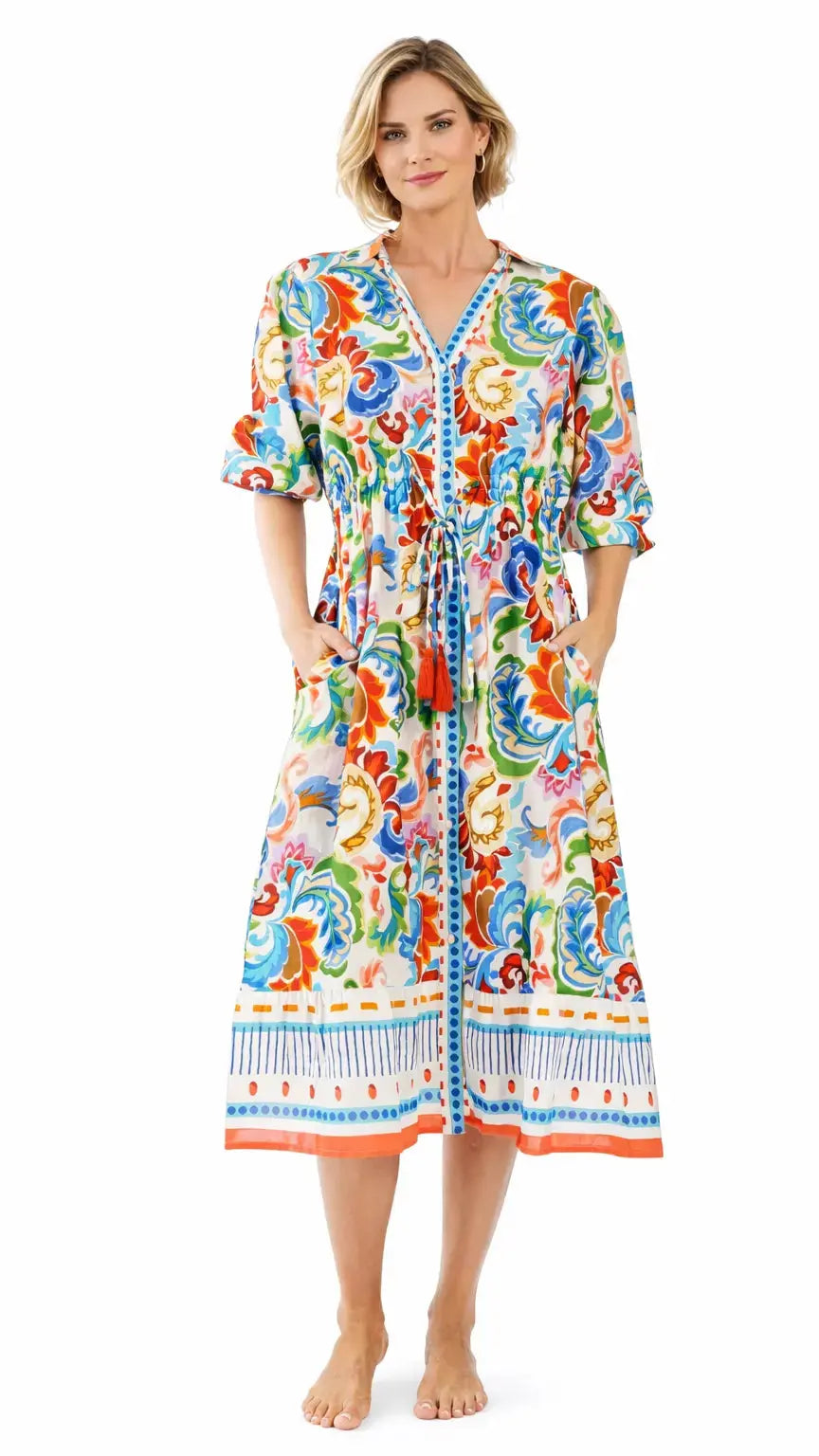 Colorful Resort Wear Midi Dress | Luxury Vacation Dress Club Moda Dresses