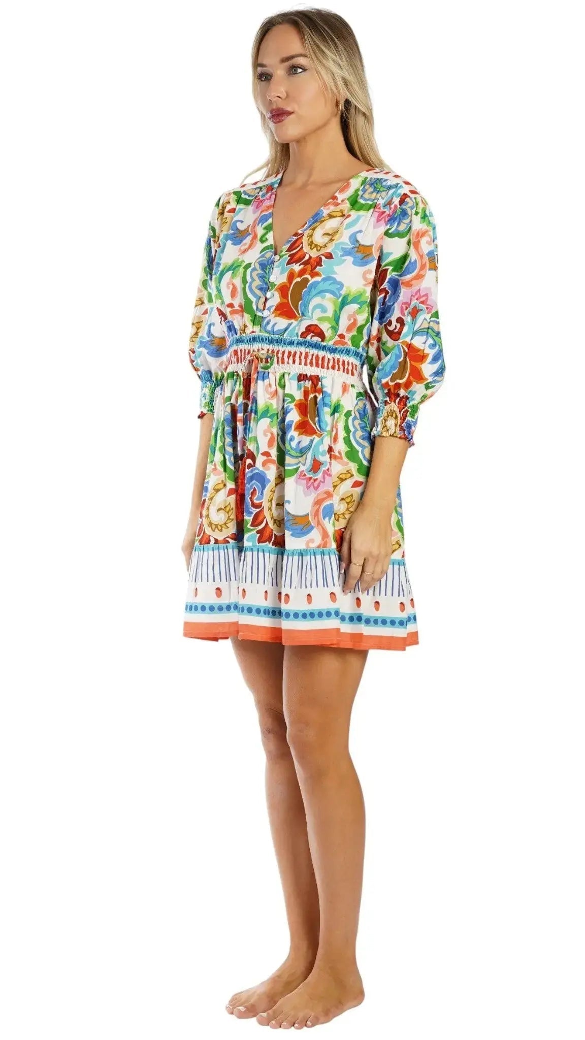 Colorful Resort Wear Mini Dress | Luxury Vacation Mini Dress Club Moda Mini Dress