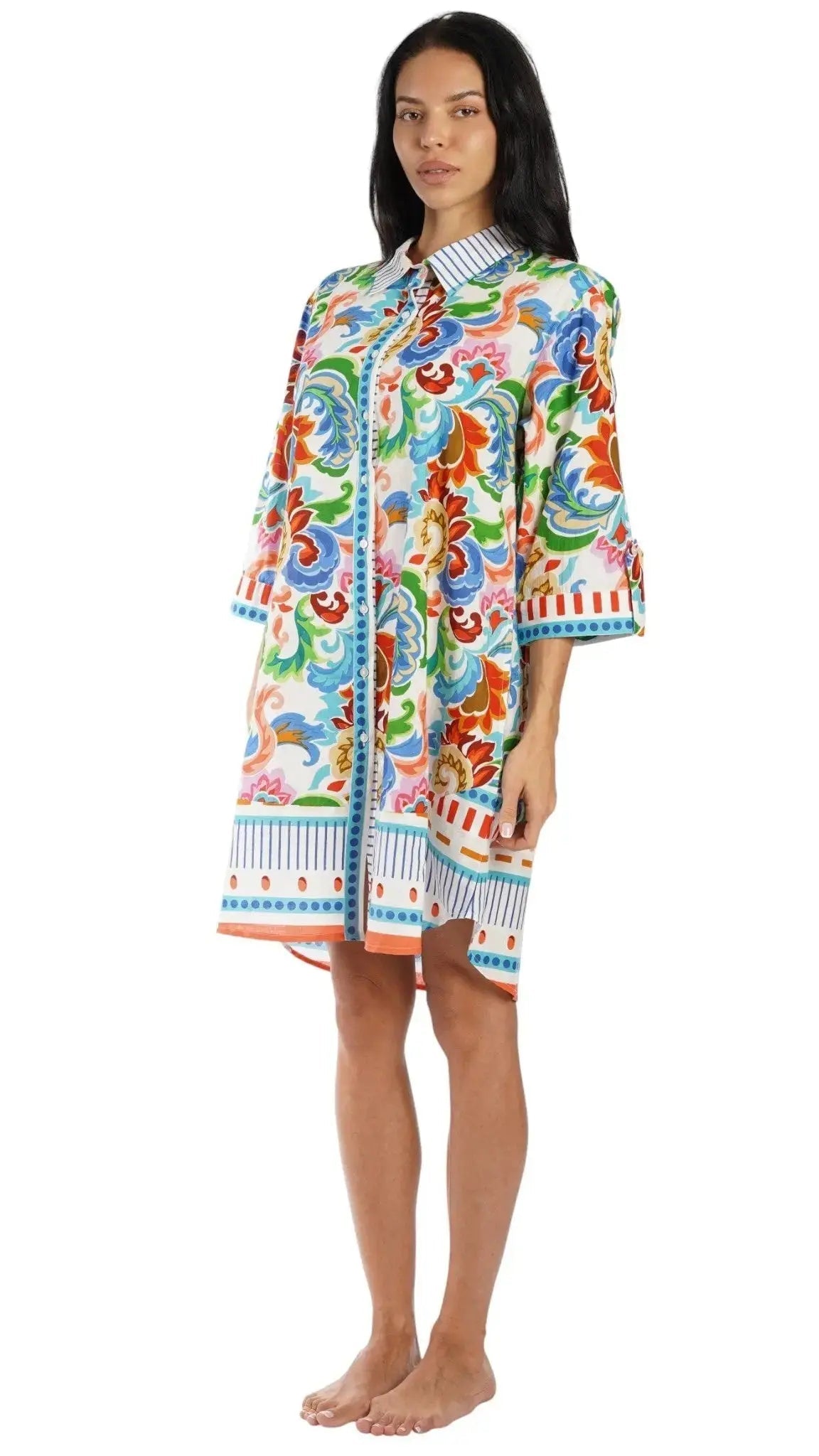 Colorful Resort Wear Shirt Dress | Luxury Vacation Dress Club Moda Mini Dress