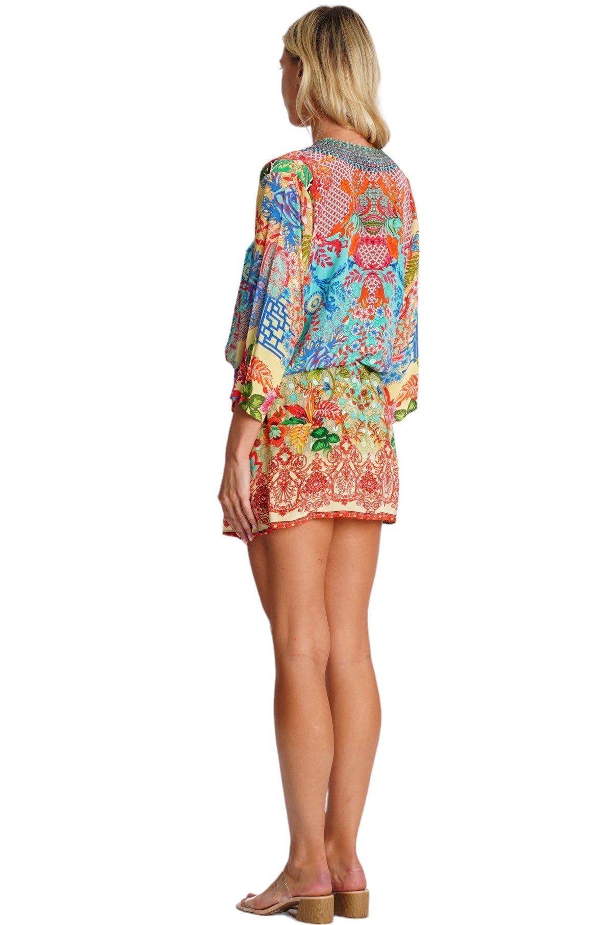 Coral Tropical Floral Mini Dress – Printed Vacation Dress for Women - Designer Mini Dress | Elegant Kaftan Cover Up Dress | Club Moda USA