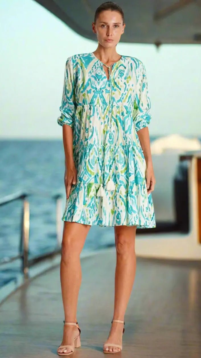 Cotton Mini Dress - Designer Mini Dress | Elegant Kaftan Cover Up Dress | Club Moda USA